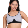 Grey melange padded wirefree cotton spandex sports bra for women soft on skin