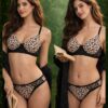 Luxury leopard print padded wirefree lingerie set lifestyle shoot