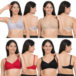 Non padded wirefree cotton bra for women in grey beige blush pink and black colors