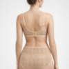 Back view of nude lace bra set with adjustable straps and high waist lace panty for comfortable everyday wear