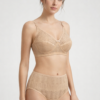 Nude lace bra set for women with non padded wirefree bra and high waist lace panty, soft breathable daily wear lingerie