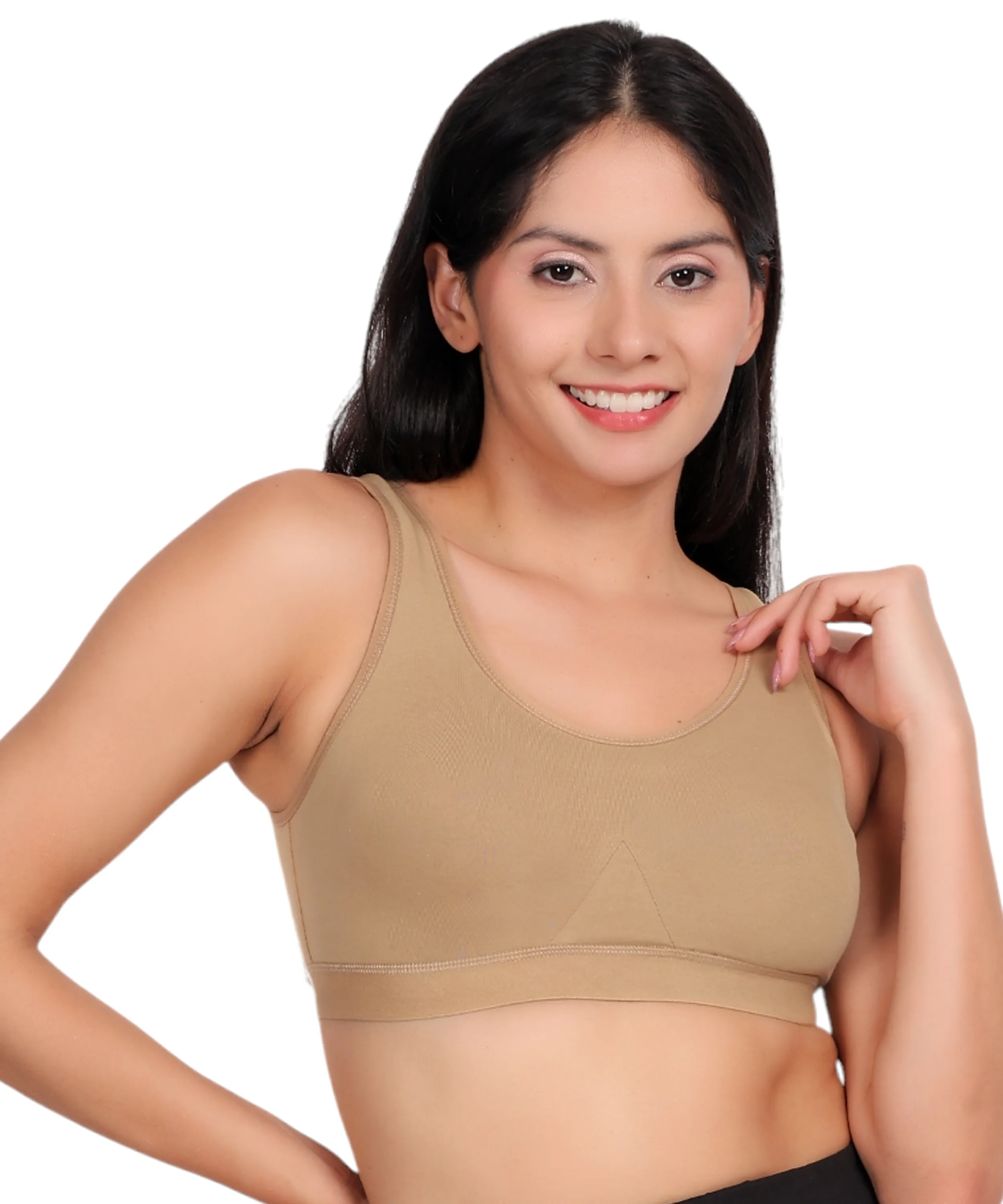 Nude padded wirefree cotton spandex sports bra for women soft and breathable