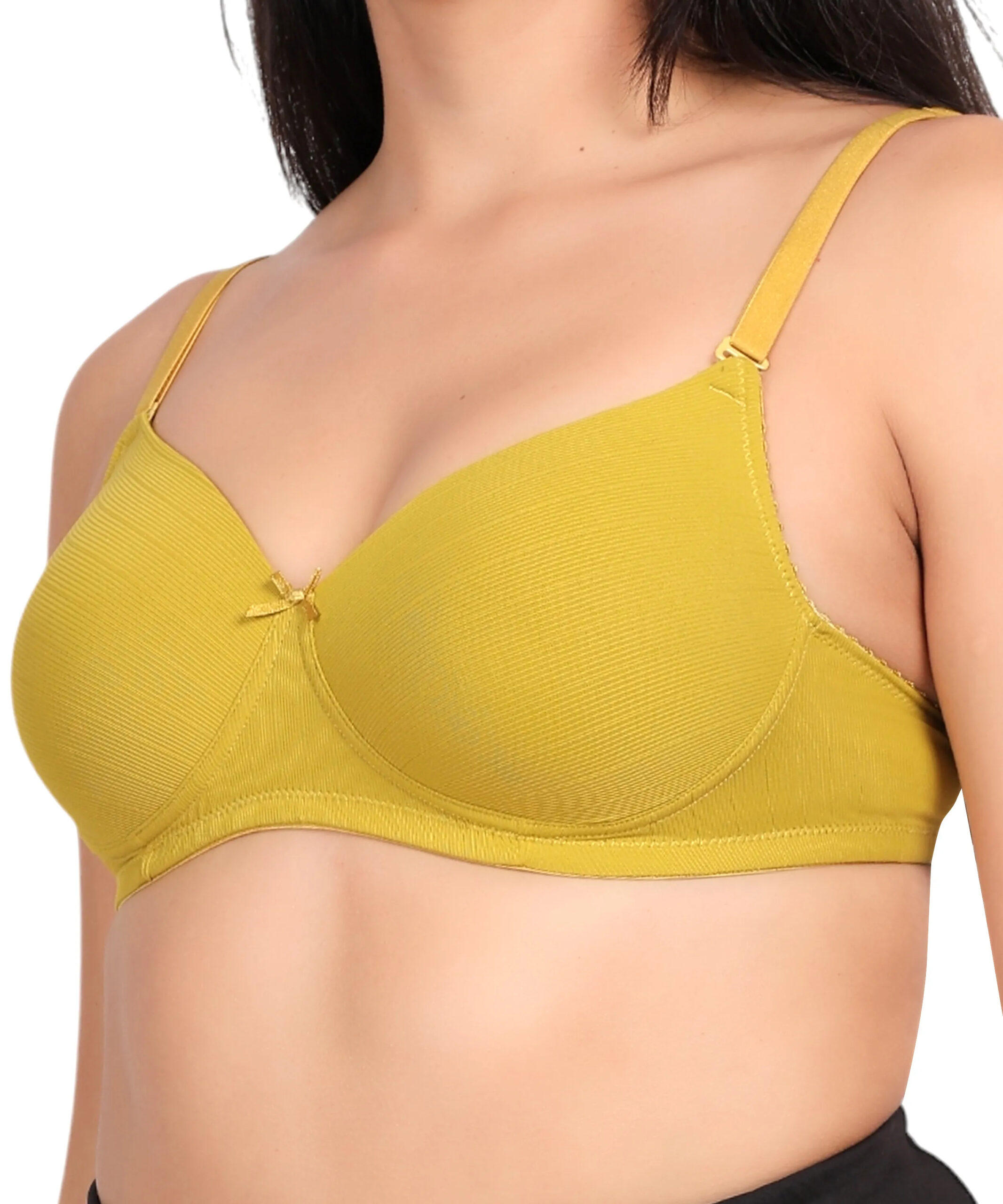 Yellow padded wirefree bra for women with smooth cups and soft support for daily wear
